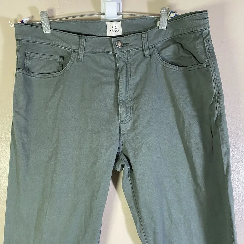 Flint and Tinder Chino Pants Straight Fit Green Casual Men's 36x34 Cotton